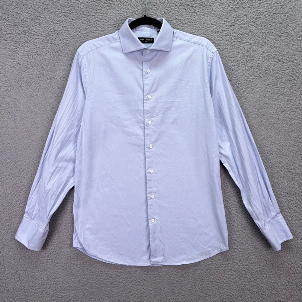 Spier & Mackay Shirt Mens 15/33 Blue White Stripe Slim Fit Cotton Office Preppy